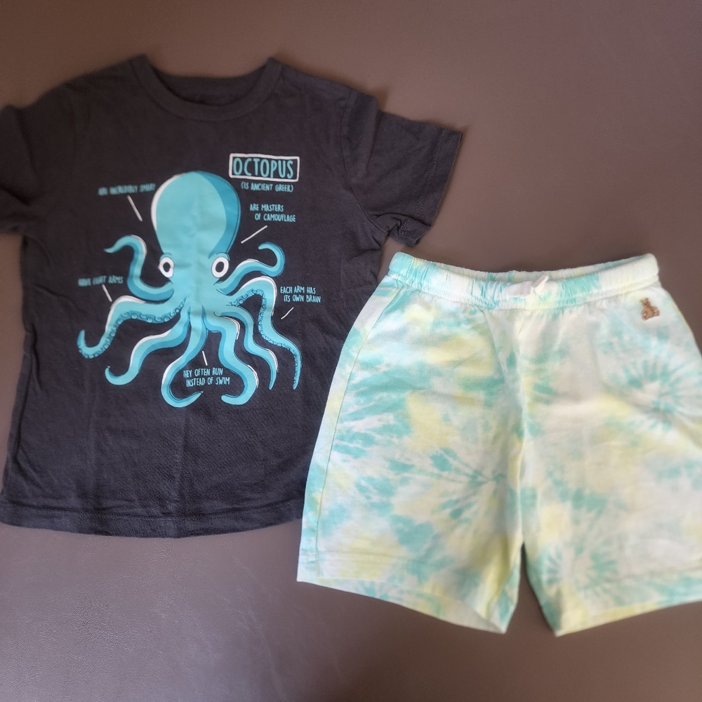 Gap Sz 5T octopus Graphic tee & tie dye Knit shorts